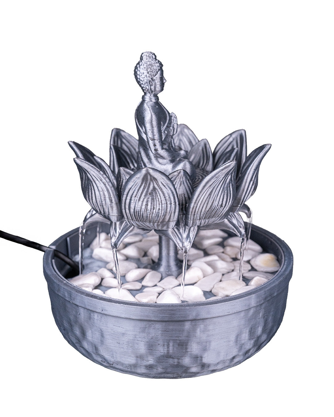 Buddha in Bloom Tabletop Fountain, water feature angled view