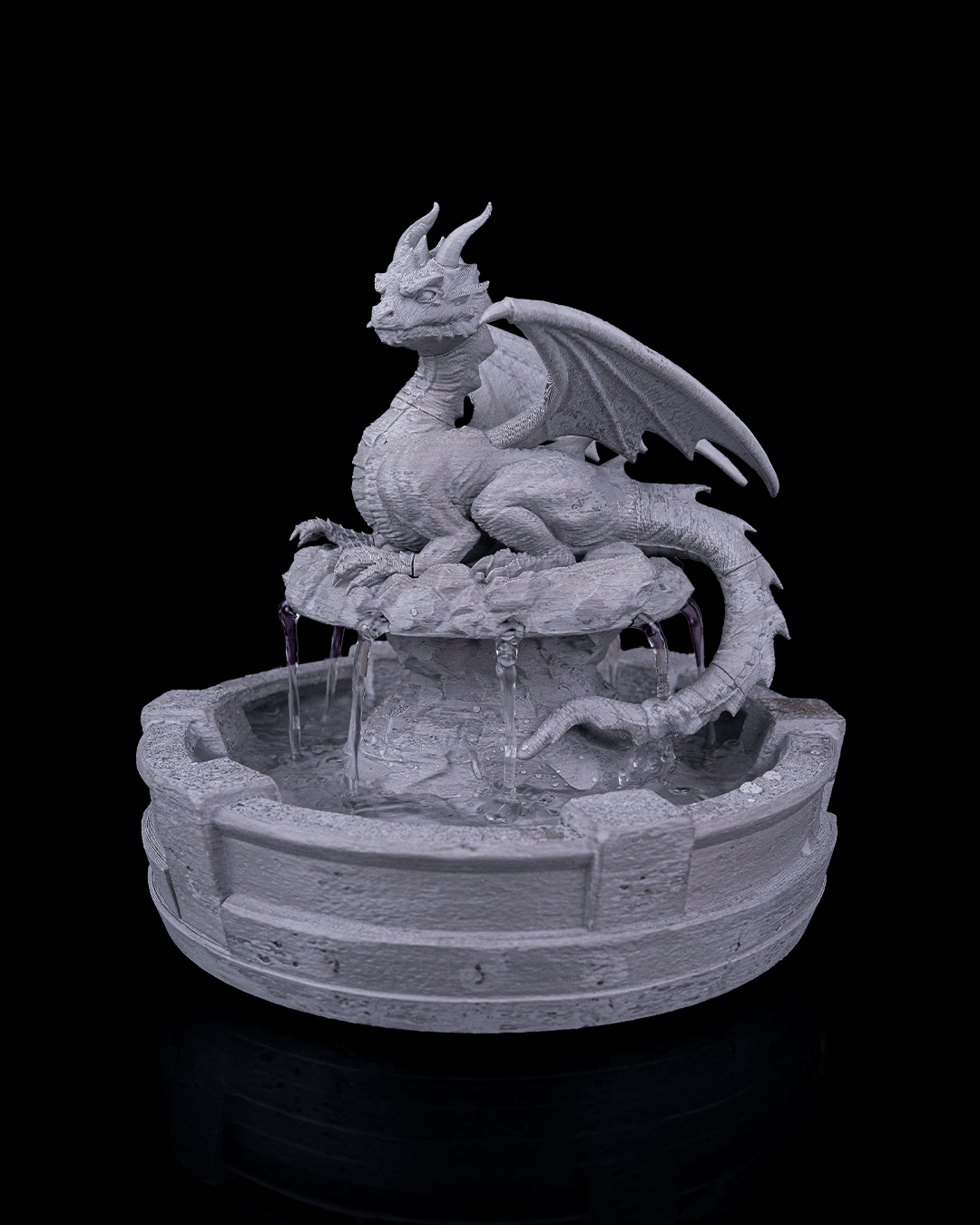 Resting Guardian Tabletop Fountain, angled view