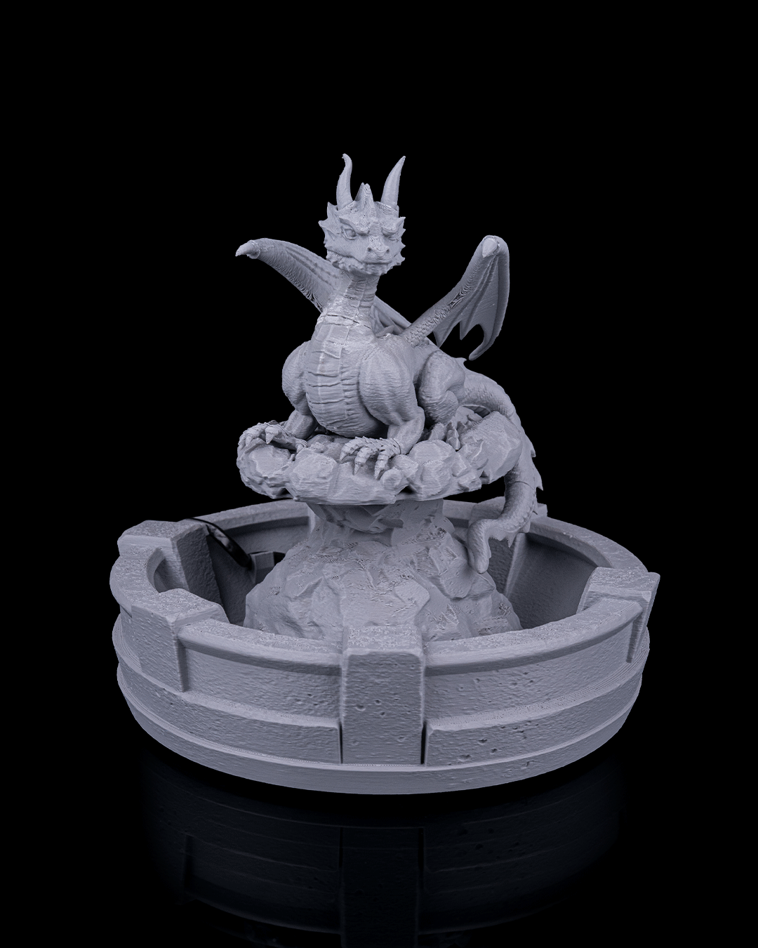 Resting Guardian Tabletop Fountain, close-up view